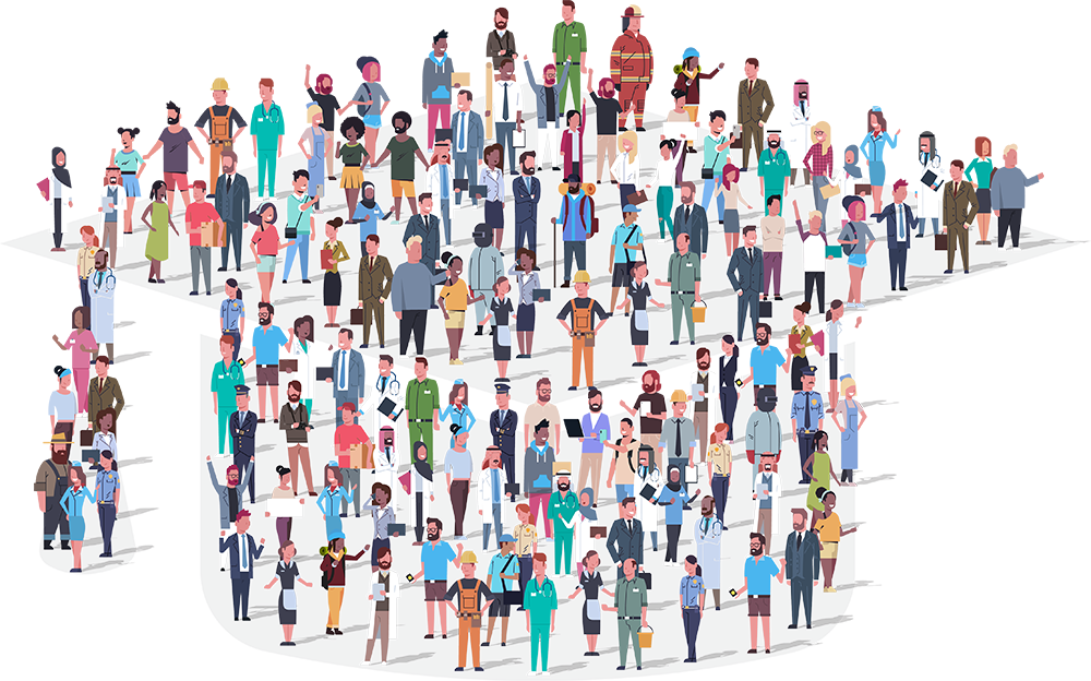clipart of people with various careers shaped in grad hat
